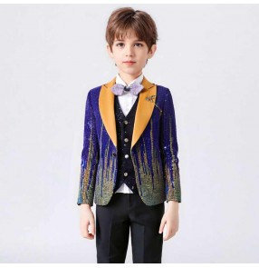 Boys gradient sequins glitter jazz dance blazers party host singers pianist performance coats wedding party flower suit for children